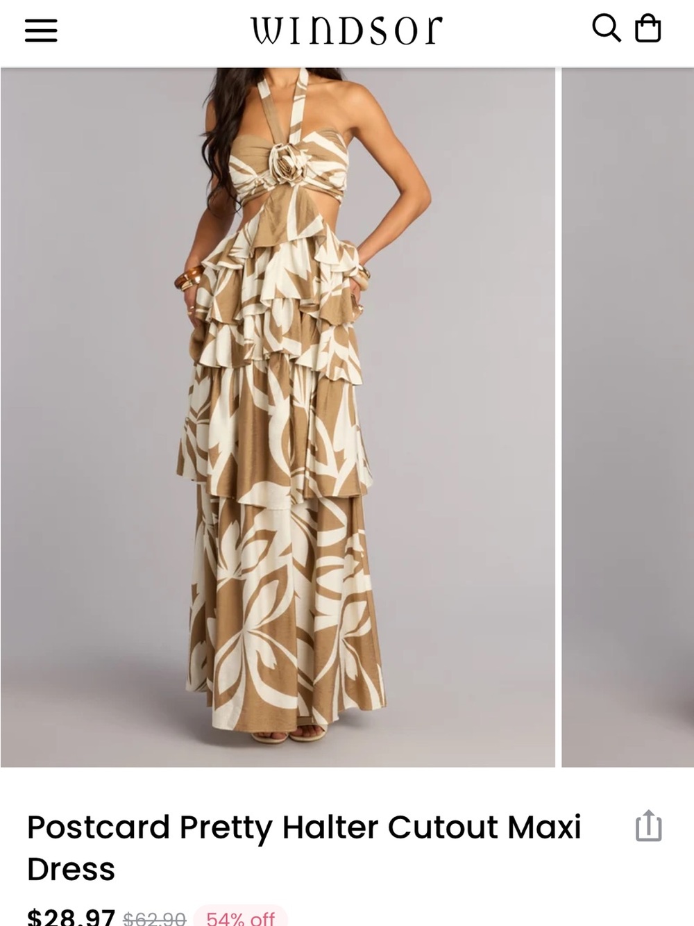 Windsor Tan & White Tropical Ruffle Maxi Skirt